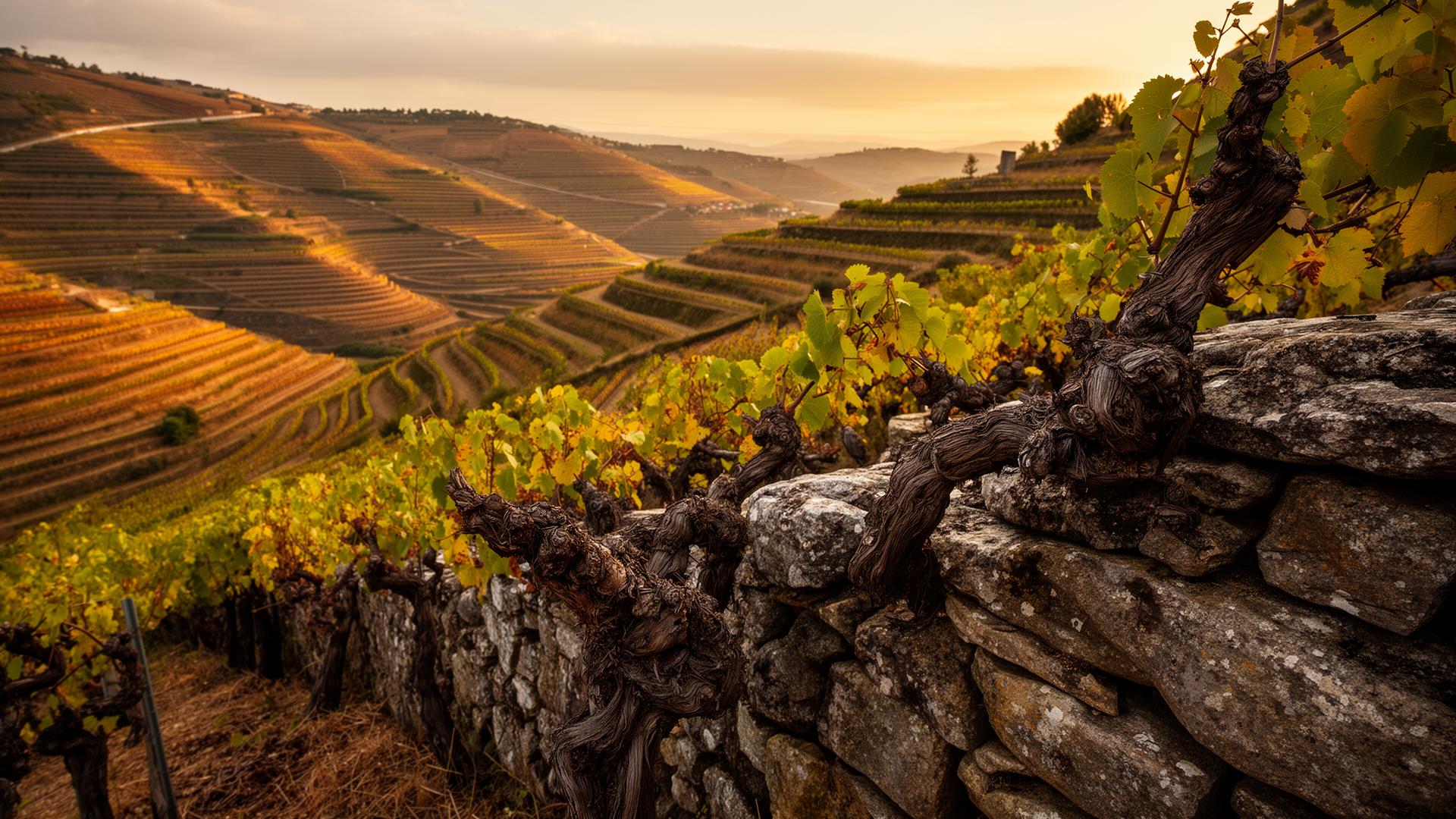 Ancient vine terraces in the Douro Valley wine region