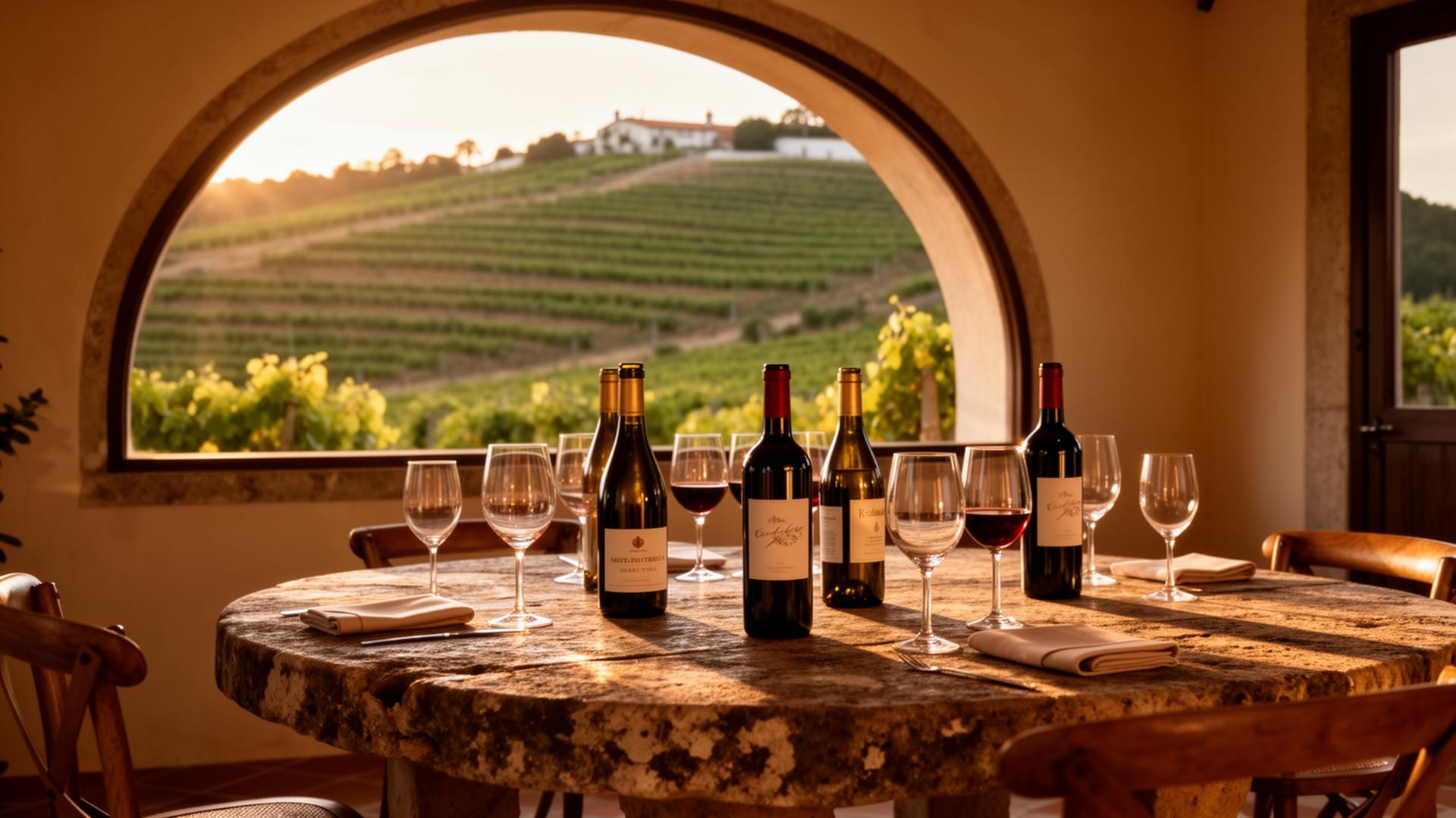 Private wine tasting table with rare bottles at a Douro Valley quinta
