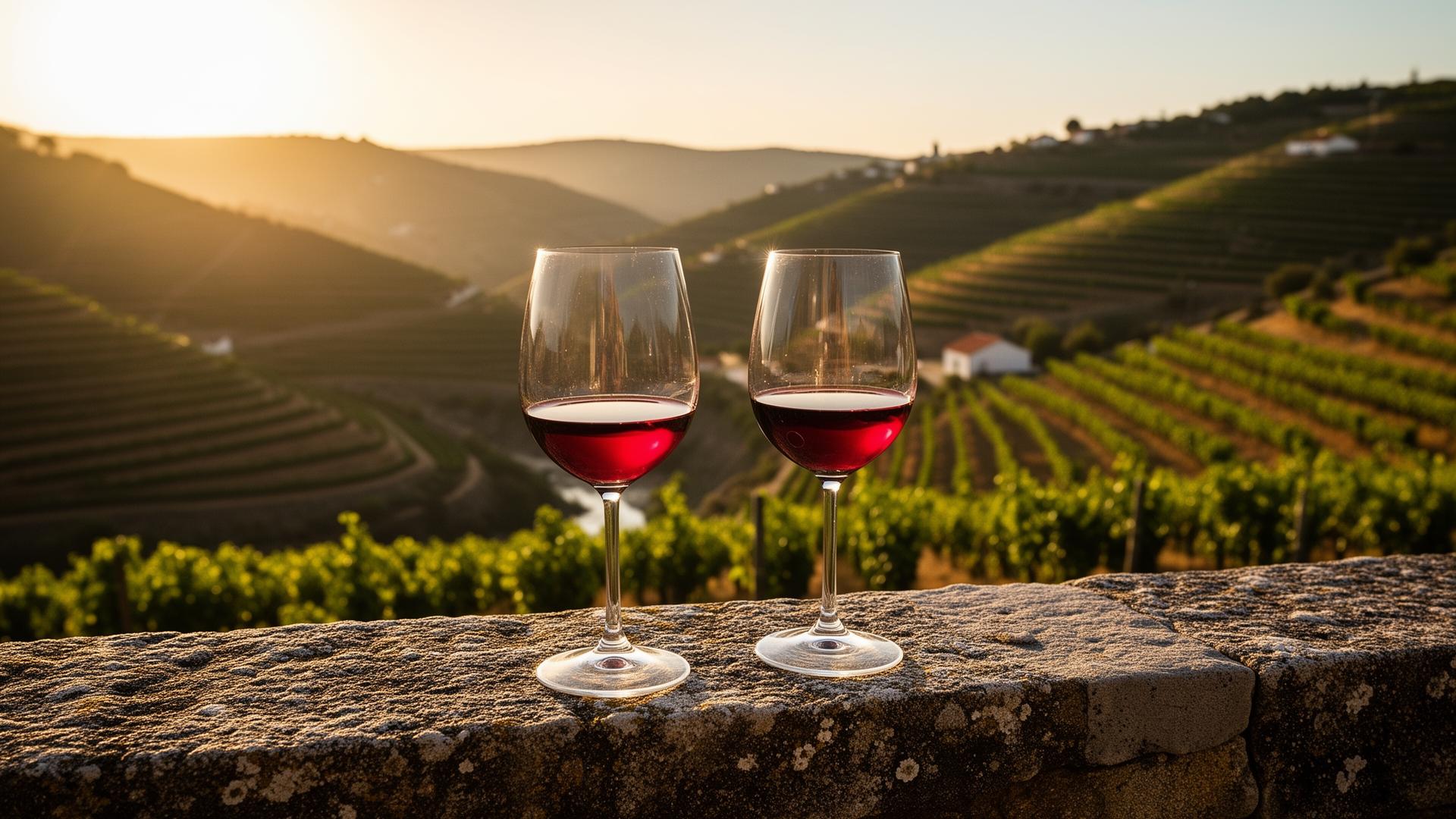 View from a wine terrace over the Douro Valley vineyards
