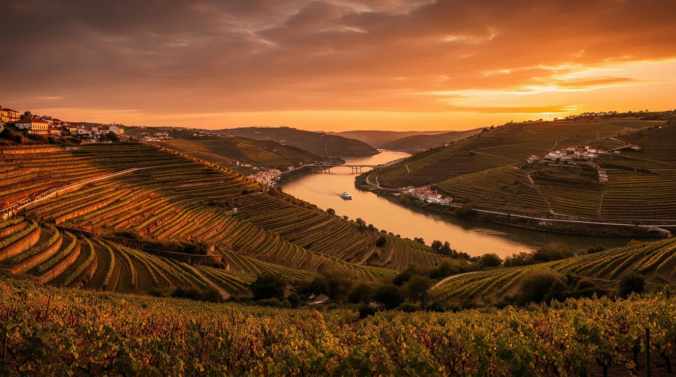 Yate privado navegando por el río Duero al atardecer